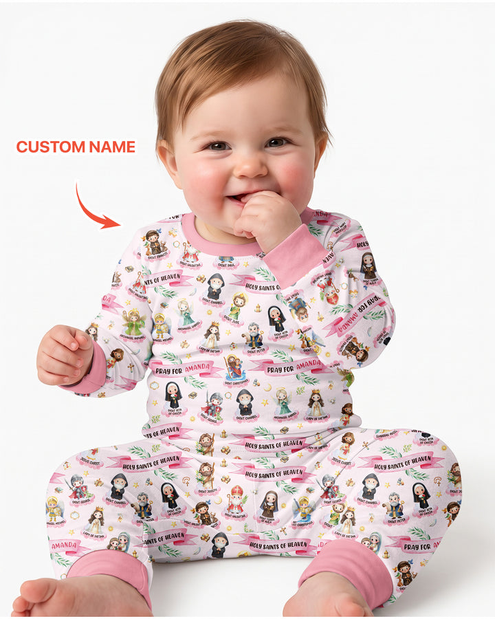 Santas y Santos del Cielo Juego de Pijama de Dos Piezas de Bambú de Manga Larga con Nombre Personalizado