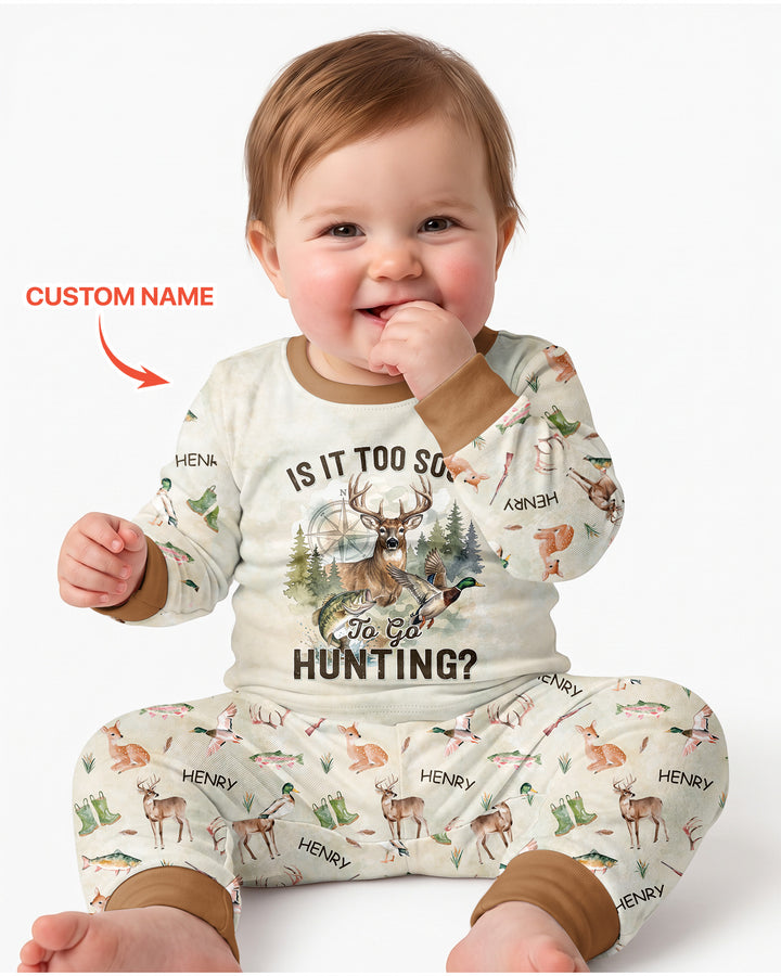 Is It Too Soon To Go Hunting Custom Name Bamboo Two Piece Long Sleeve Pajama Set