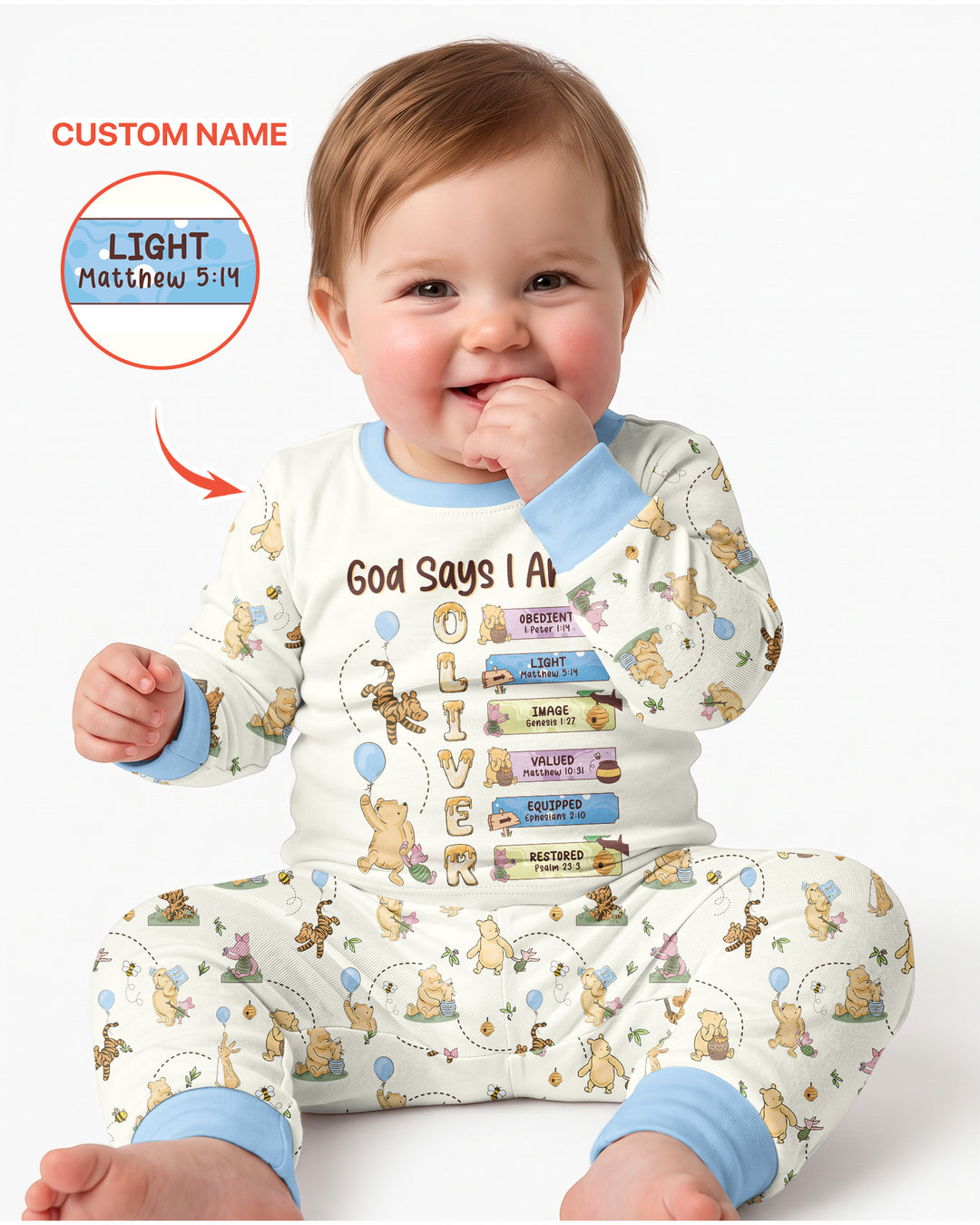 God Says I Am - Blessing Bear Bamboo Two Piece Long Sleeve Pajama Set