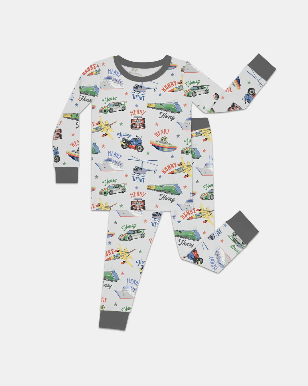 Fast Lane Custom Name Daddy & Me Matching Bamboo Two Piece Long Sleeve Pajama Set
