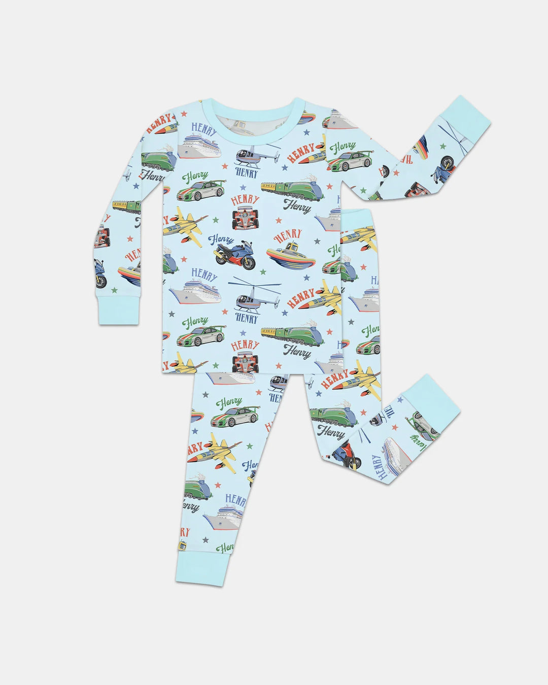 Fast Lane Custom Name Daddy & Me Matching Bamboo Two Piece Long Sleeve Pajama Set