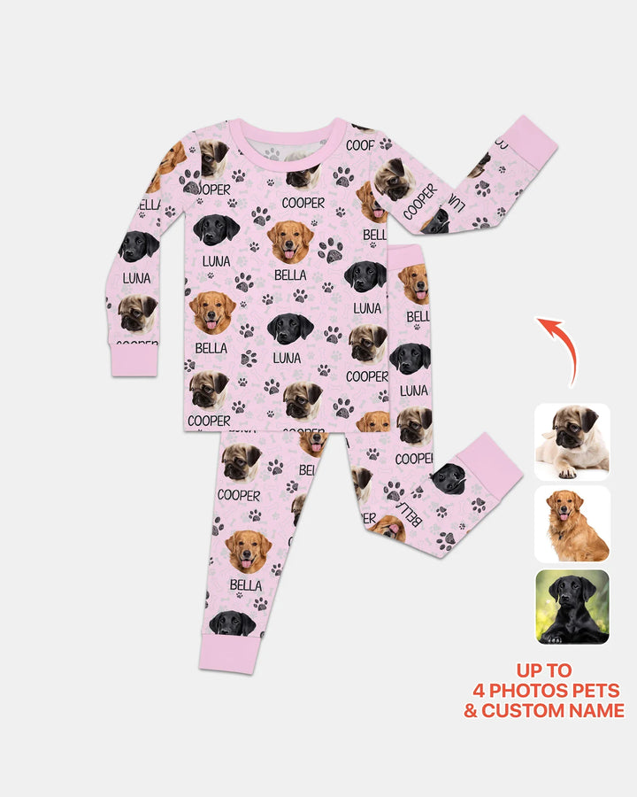 Pijama de dos piezas de bambú con manga larga y foto personalizada de perro con huella