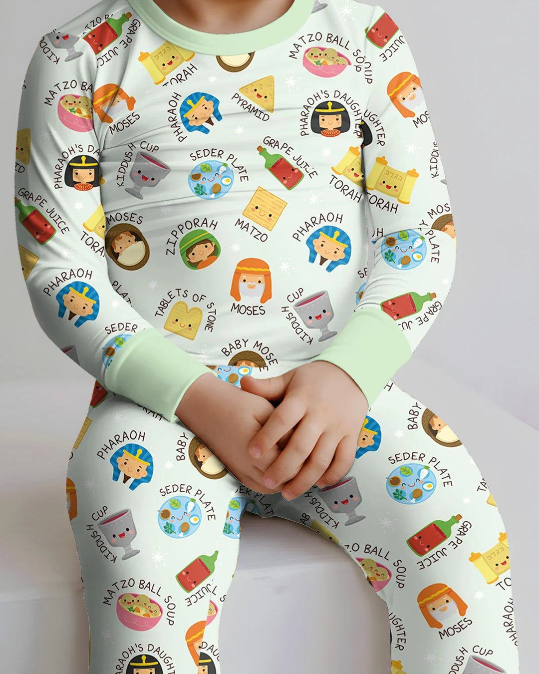 Cute Passover Characters Bamboo Two Piece Long Sleeve Pajama Set