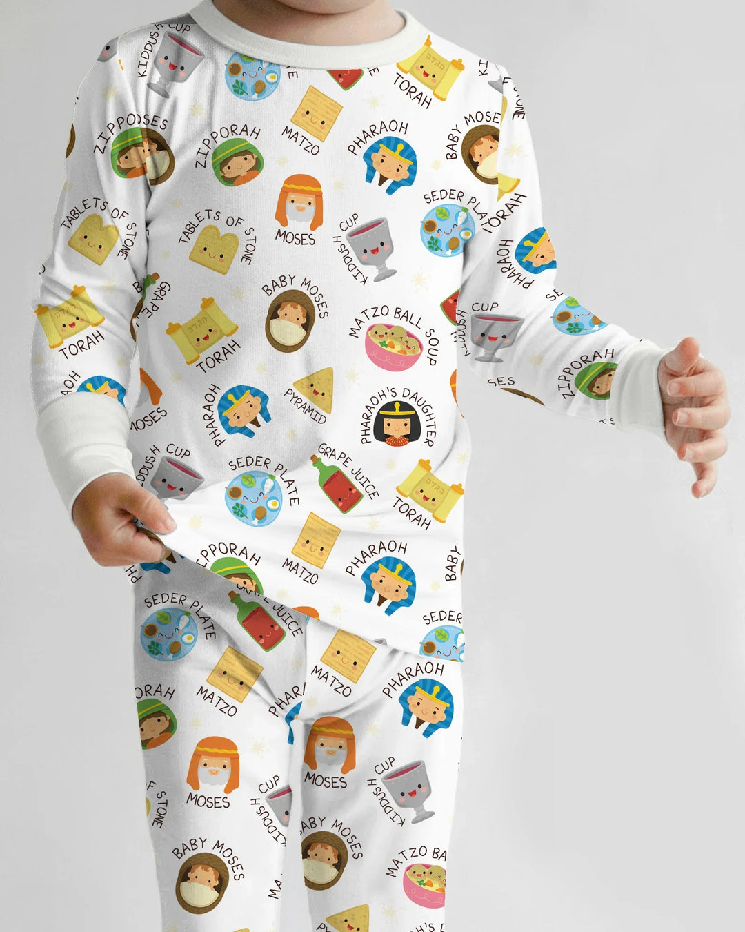 Cute Passover Characters Bamboo Two Piece Long Sleeve Pajama Set