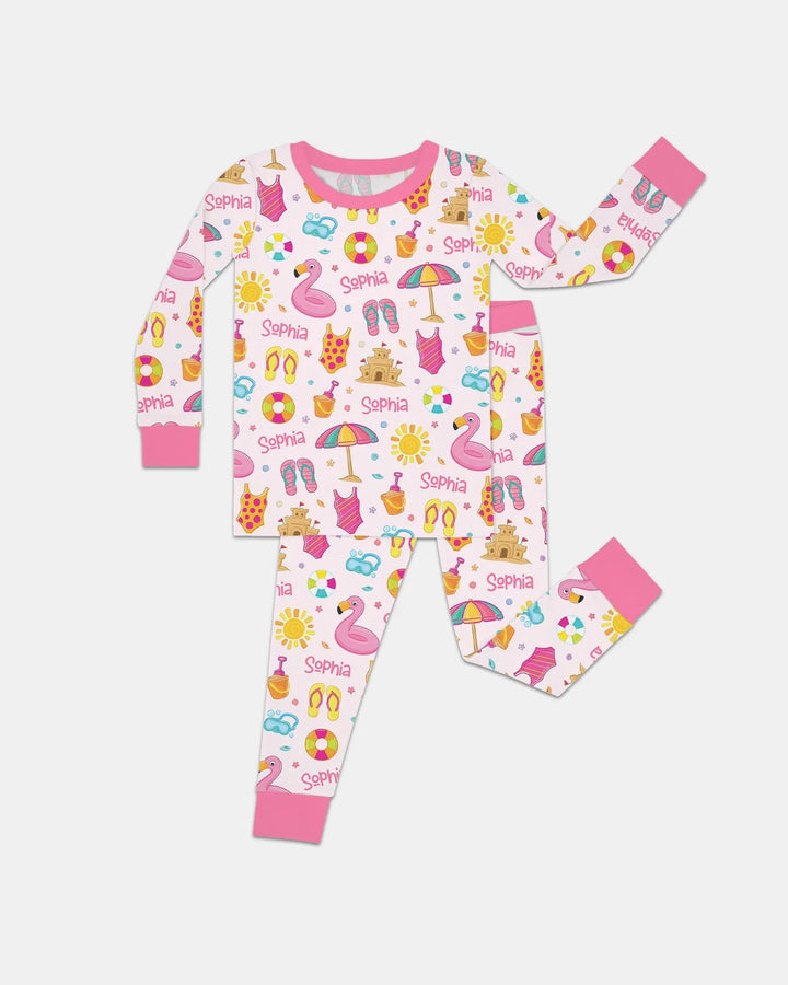 Summer is Fun Custom Name Bamboo Two Piece Long Sleeve Pajama Set