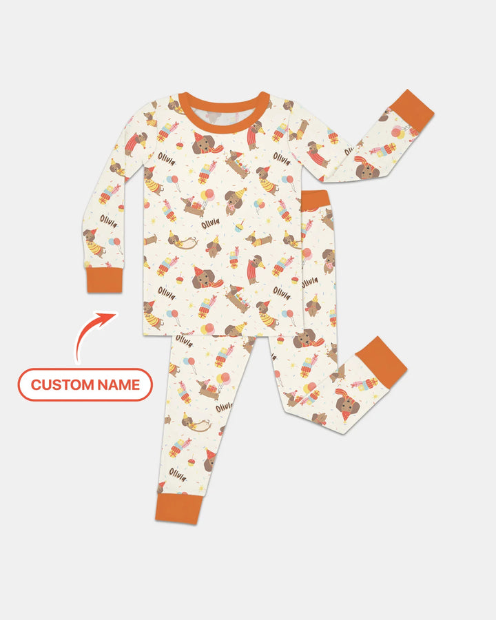 Dachshund Birthday Bamboo Two Piece Long Sleeve Pajama Set
