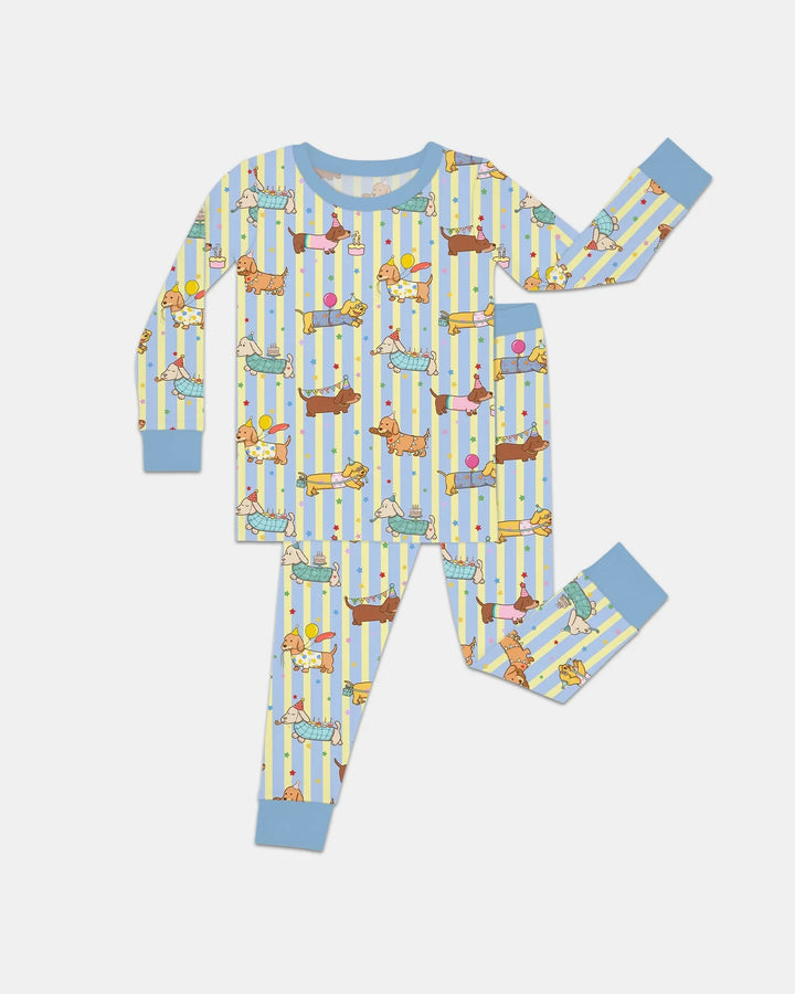 Custom Name Birthday Dachshund Bamboo Two Piece Long Sleeve Pajama Set