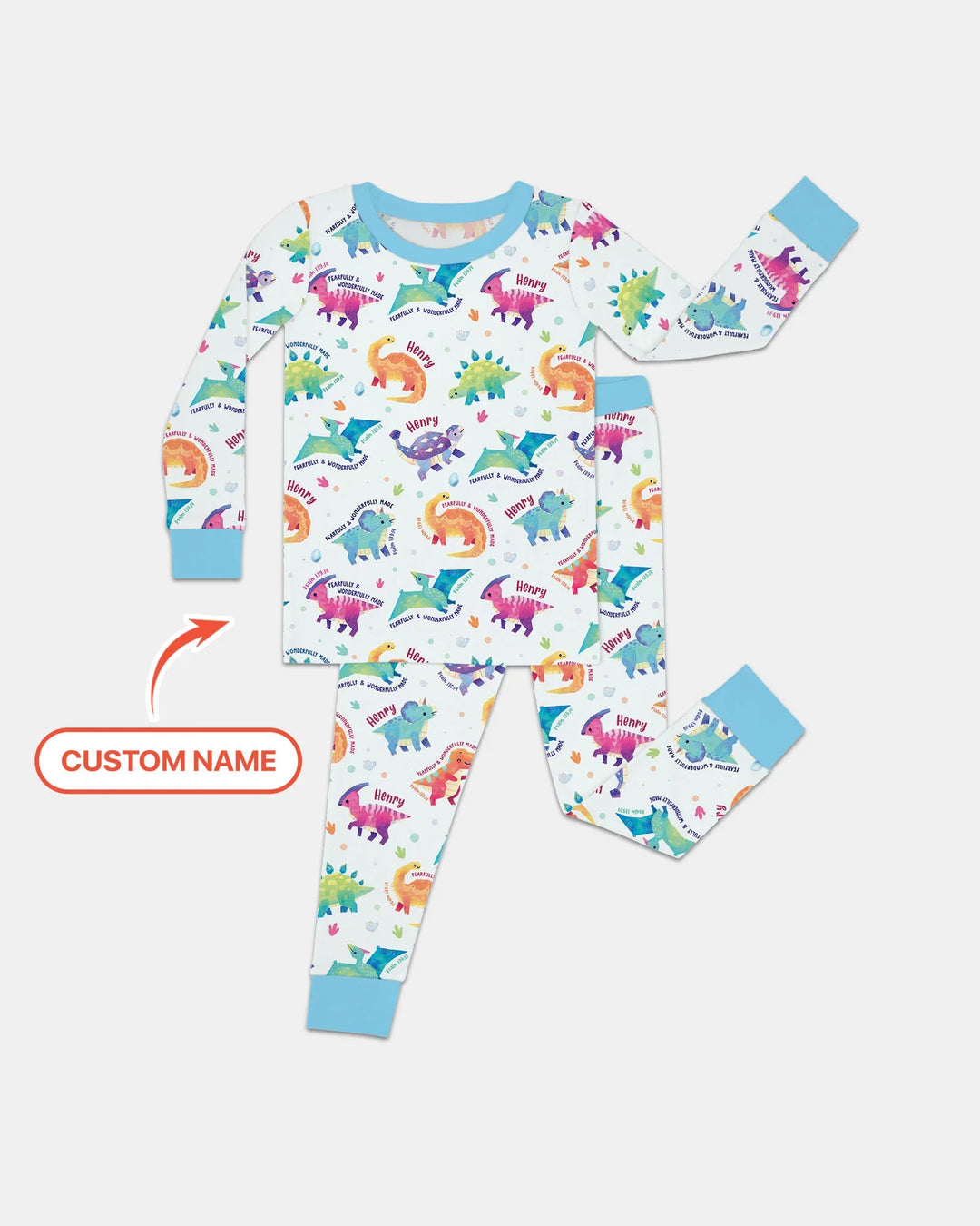 Fearfully & Wonderfully Made Custom Name Boy Bamboo Two Piece Long Sleeve Pajama Set