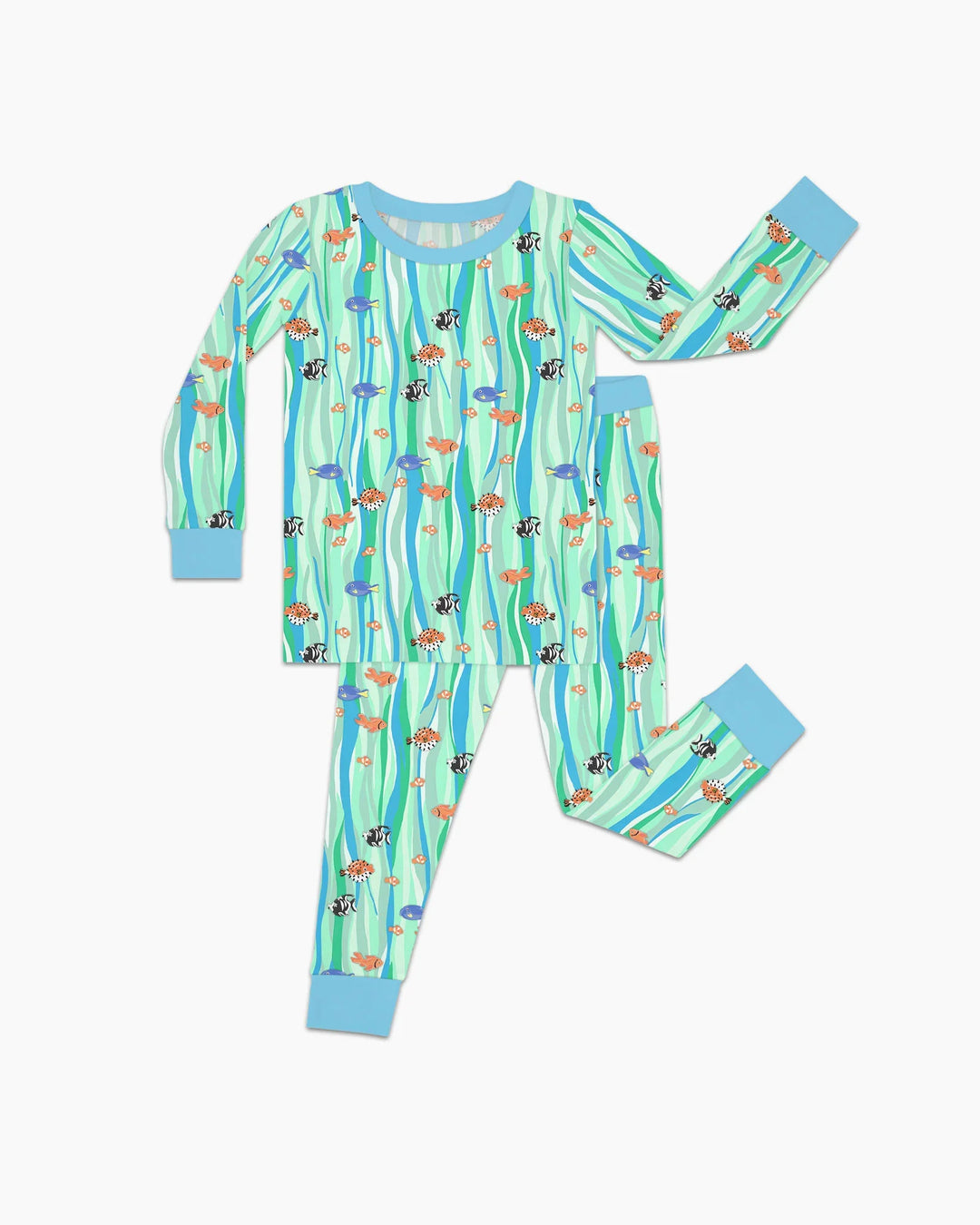 Custom Name Summer Beach Bamboo Two Piece Long Sleeve Pajama Set