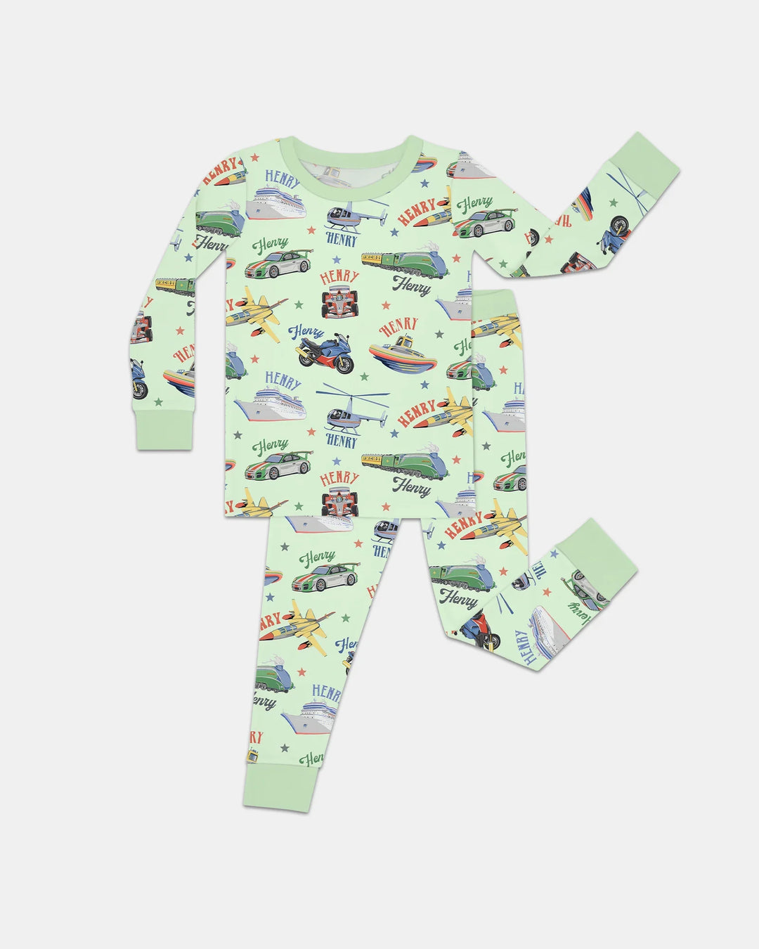 Fast Lane Custom Name Daddy & Me Matching Bamboo Two Piece Long Sleeve Pajama Set
