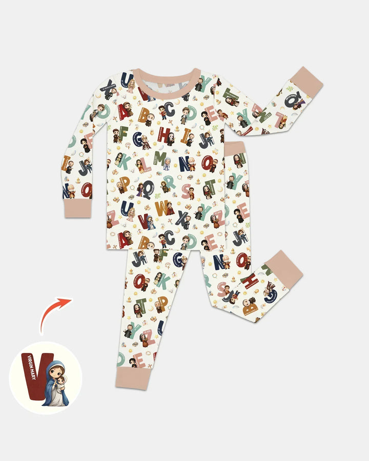 Catholic Saint ABCs Two Piece Long Sleeve Pajama Set