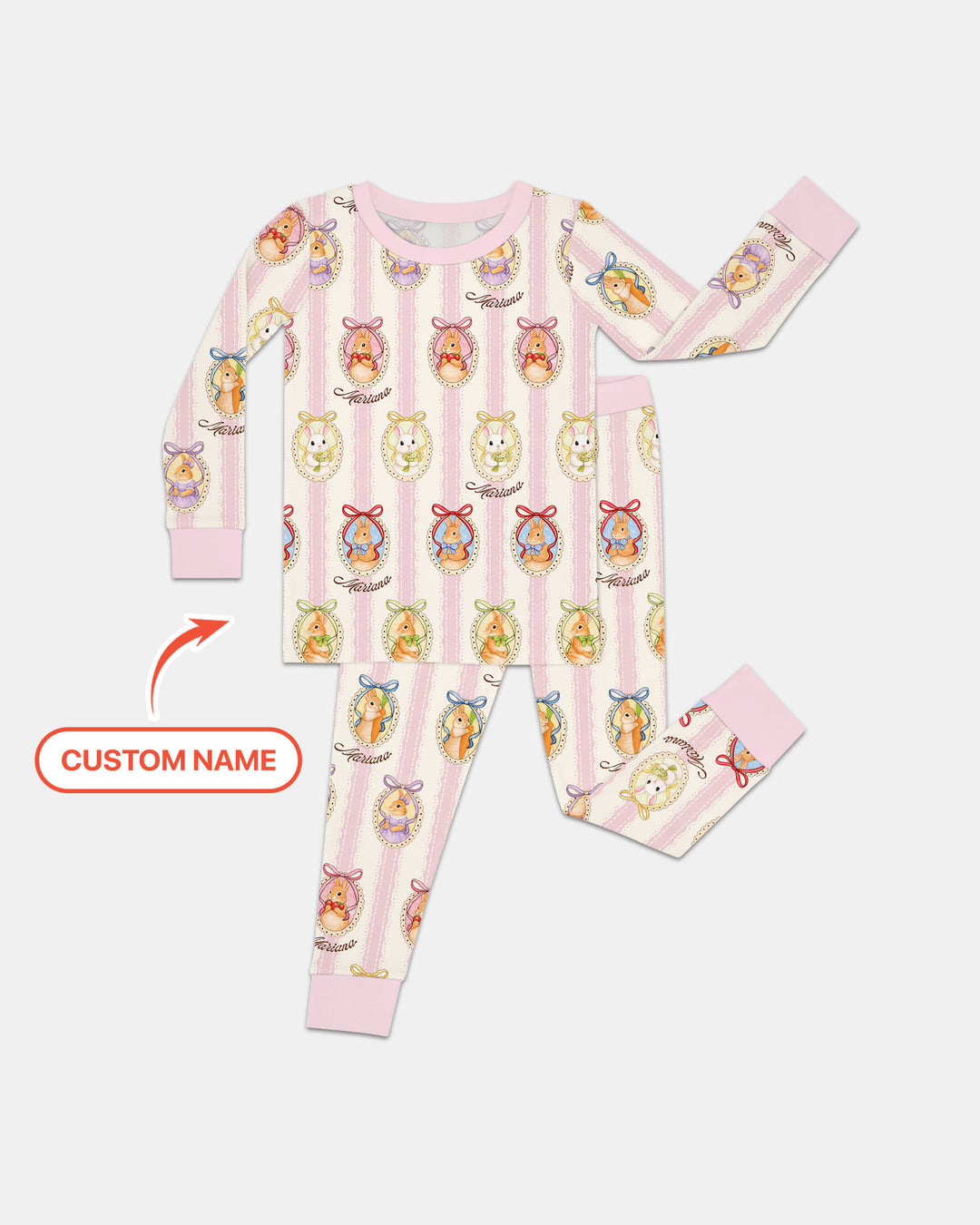 Custom Name Vintage Easter Bunny Two Piece Long Sleeve Pajama Set