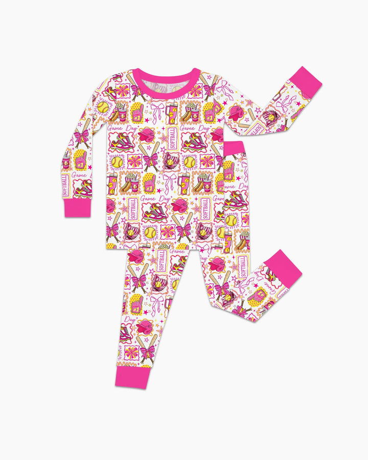 Pink Softball Game Day Bamboo Two Piece Long Sleeve Pajama Set