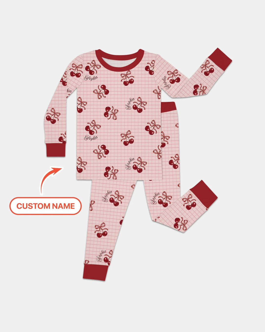 Conjunto de pijama de dos piezas de bambú de manga larga Cherry Mom and Me