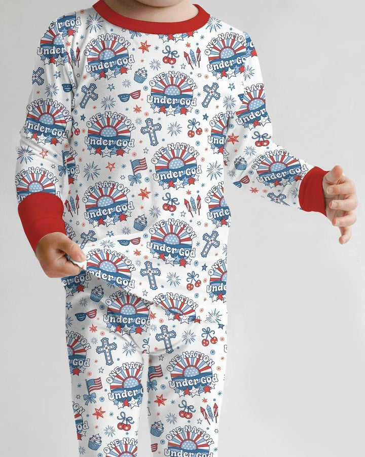 One Nation Under God Family Matching Bamboo Two Piece Long Sleeve Pajama Set