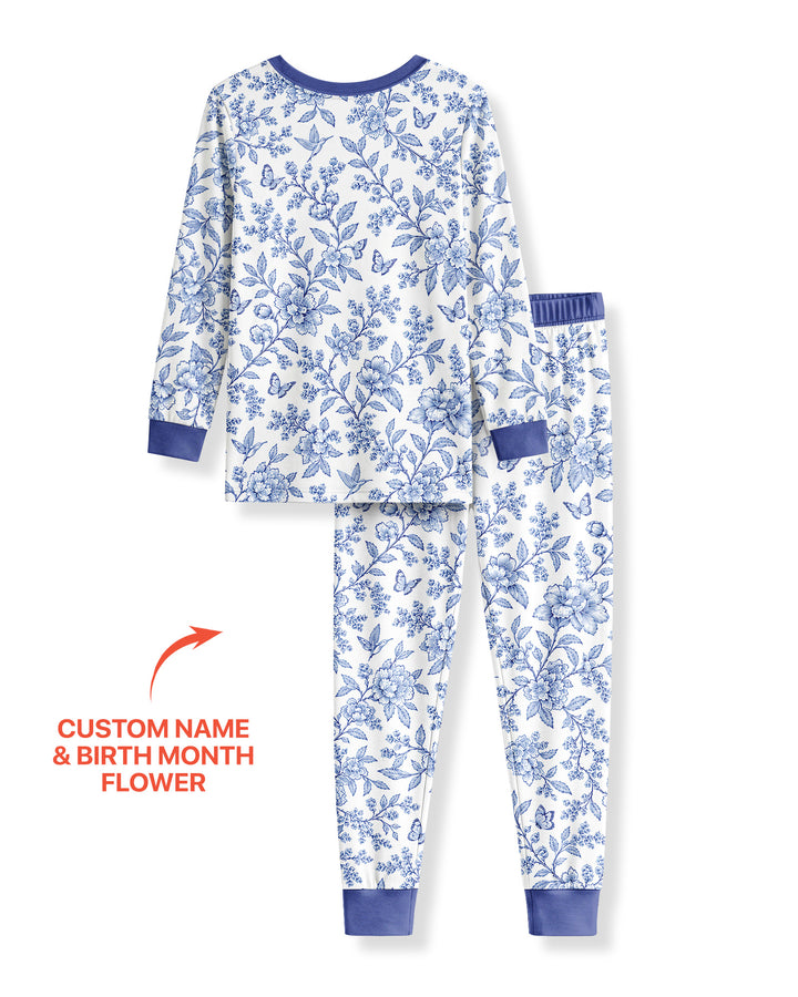 God Says I Am Letter In Bible Birth Flower Toile De Jouy  Bamboo Two Piece Long Sleeve Pajama Set