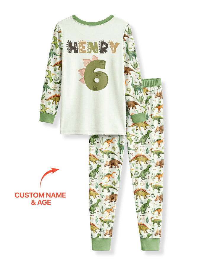 Dinosaur Birthday Boy Bamboo Two Piece Long Sleeve Pajama Set