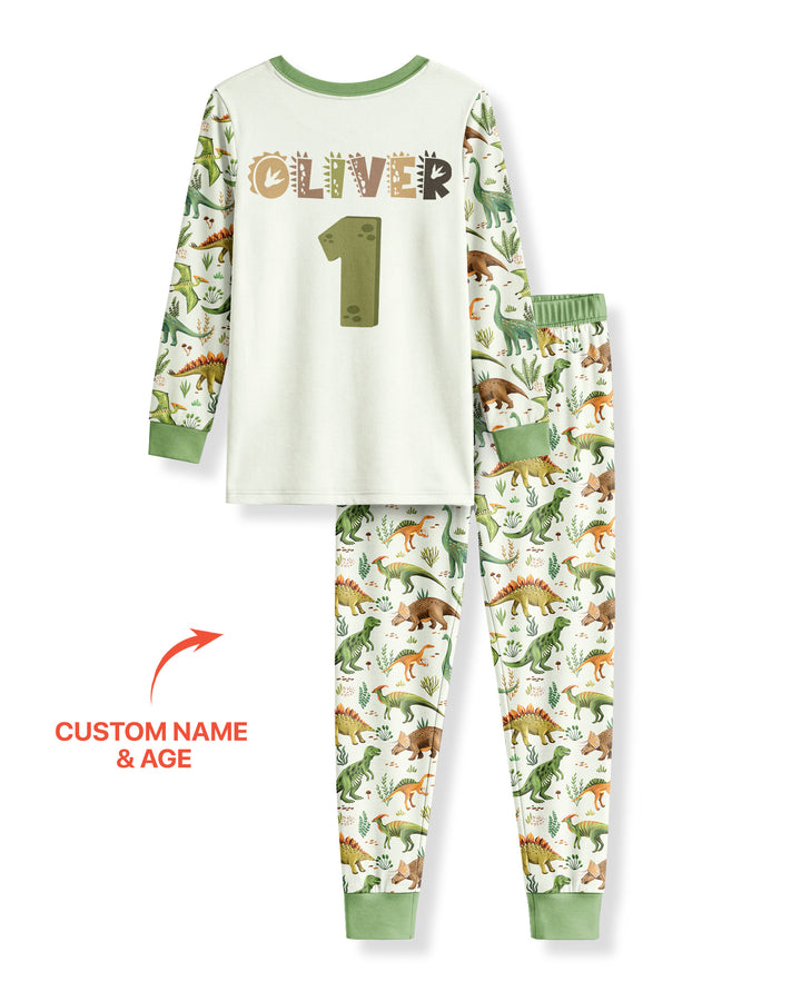 Dinosaur Birthday Boy Bamboo Two Piece Long Sleeve Pajama Set