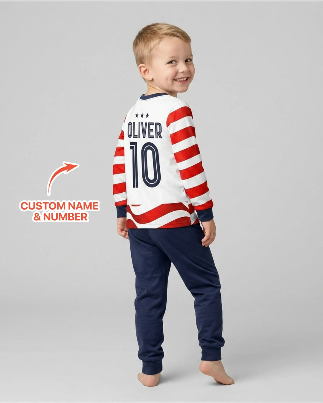 Custom Name USA Spirit Bamboo Two Piece Long Sleeve Pajama Set