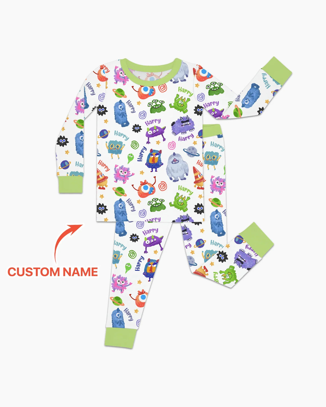 Monster Mash Crew Custom Name Bamboo Two Piece Long Sleeve Pajama Set