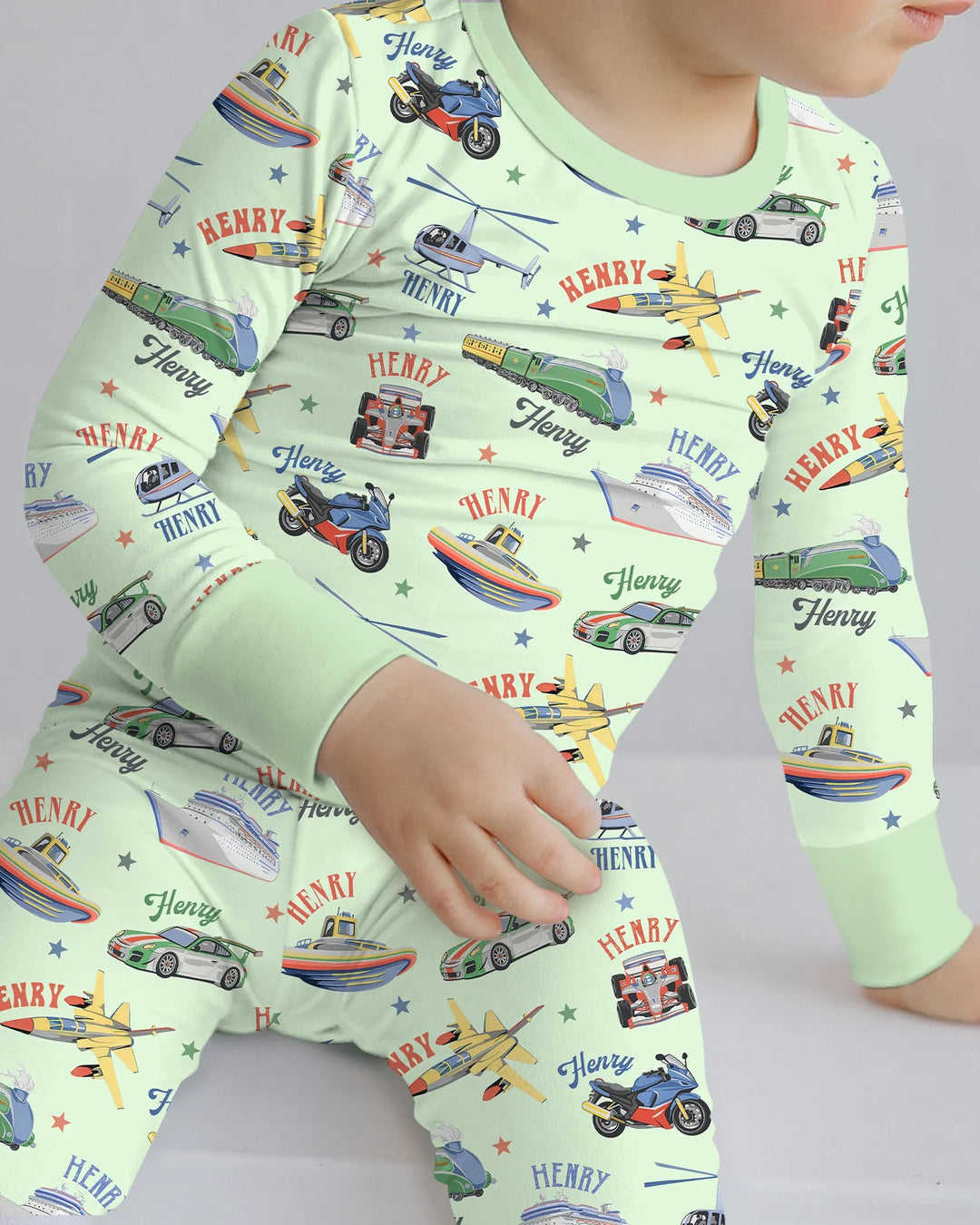 Fast Lane Custom Name Daddy & Me Matching Bamboo Two Piece Long Sleeve Pajama Set