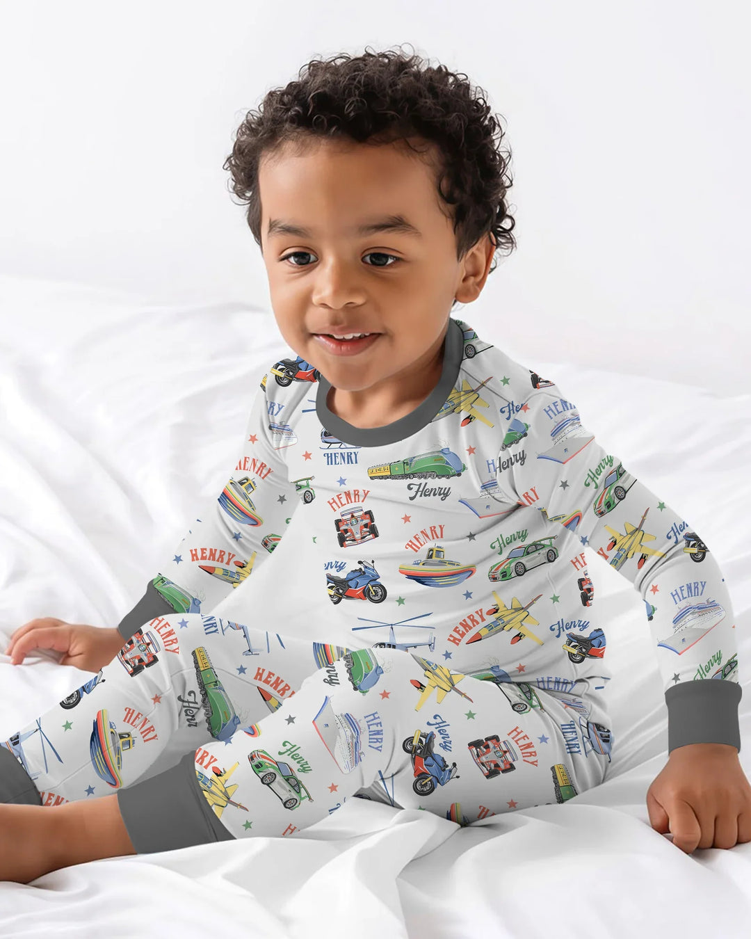 Fast Lane Custom Name Daddy & Me Matching Bamboo Two Piece Long Sleeve Pajama Set