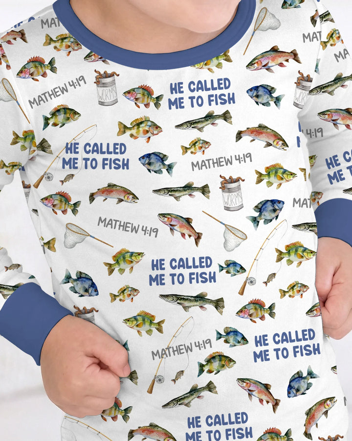 He Called Me To Fish Daddy & Me Matching Bamboo Two Piece Long Sleeve Pajama Set