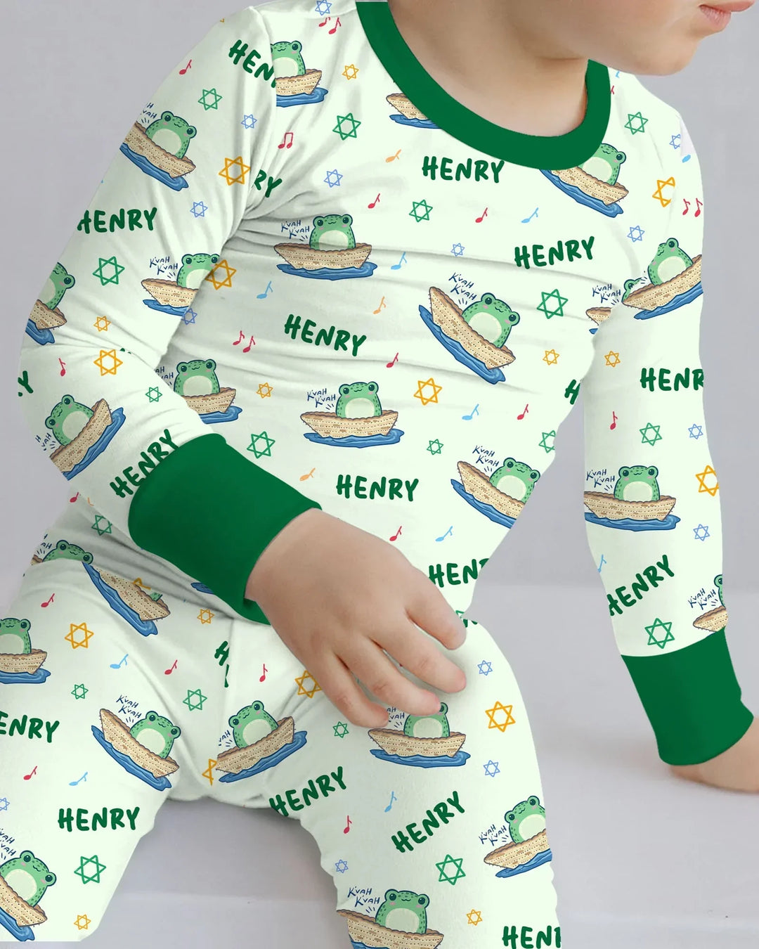 Frogs Here, Frogs There Passover Custom Name Two Piece Long Sleeve Pajama Set
