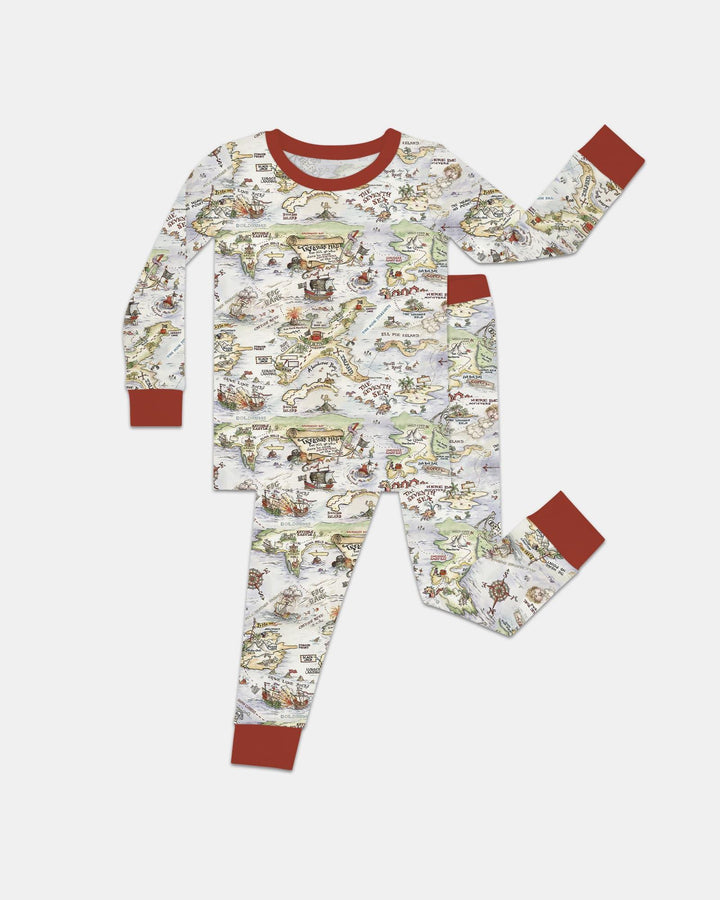 Pirate Treasure Map Daddy & Baby Matching Bamboo Two Piece Long Sleeve Pajama Set