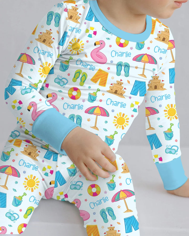 Summer is Fun Custom Name Bamboo Two Piece Long Sleeve Pajama Set