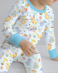 Pijama de dos piezas de bambú de manga larga para Pascua con dinosaurio