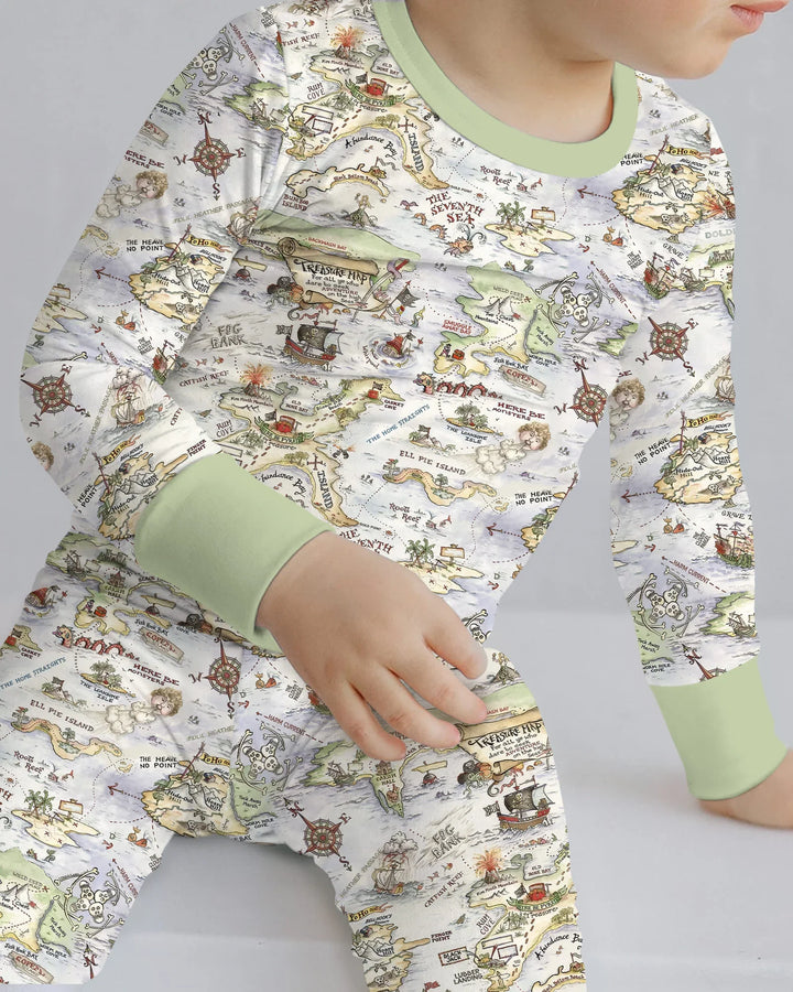 Pirate Treasure Map Daddy & Baby Matching Bamboo Two Piece Long Sleeve Pajama Set