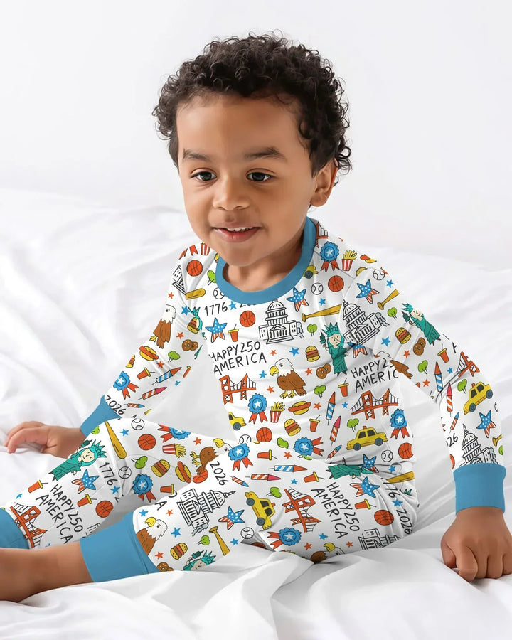 Happy 250 America 7626 Two Piece Long Sleeve Pajama Set