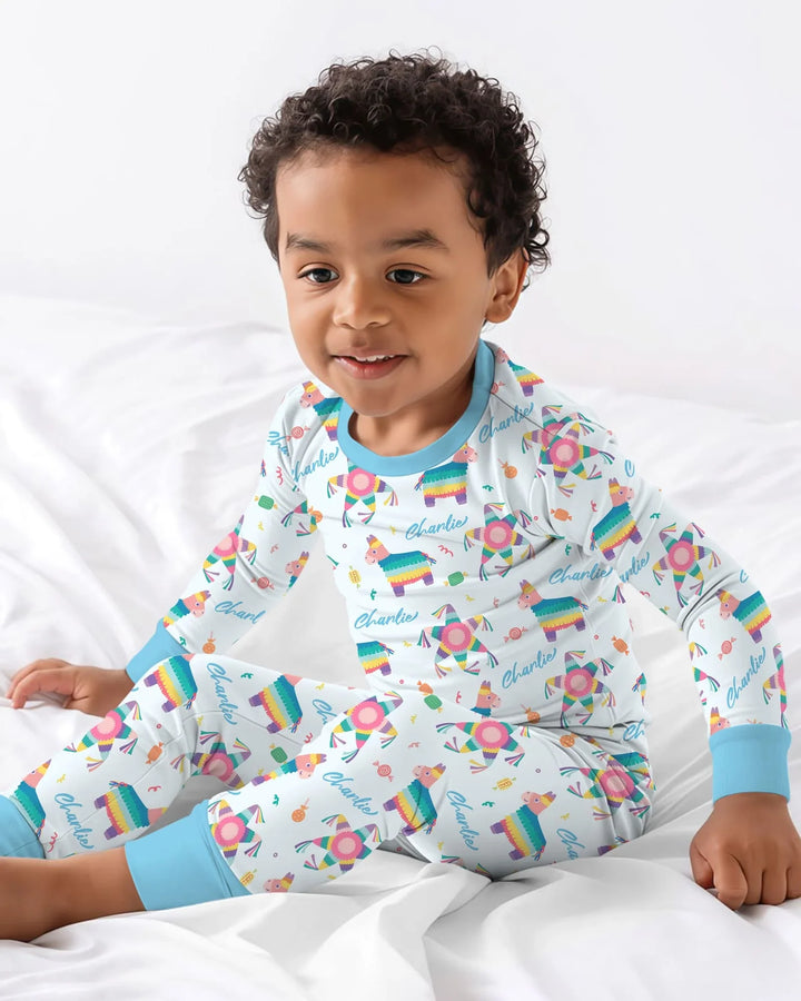 Custom Name Smash the Pinata Bamboo Two Piece Long Sleeve Pajama Set