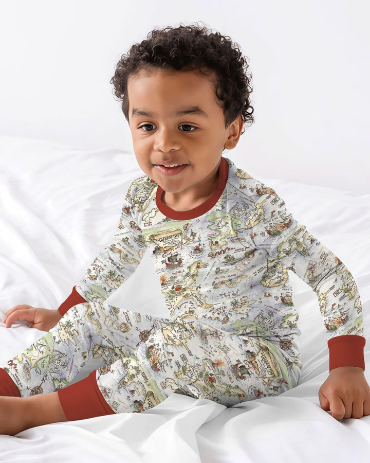 Pirate Treasure Map Daddy & Baby Matching Bamboo Two Piece Long Sleeve Pajama Set