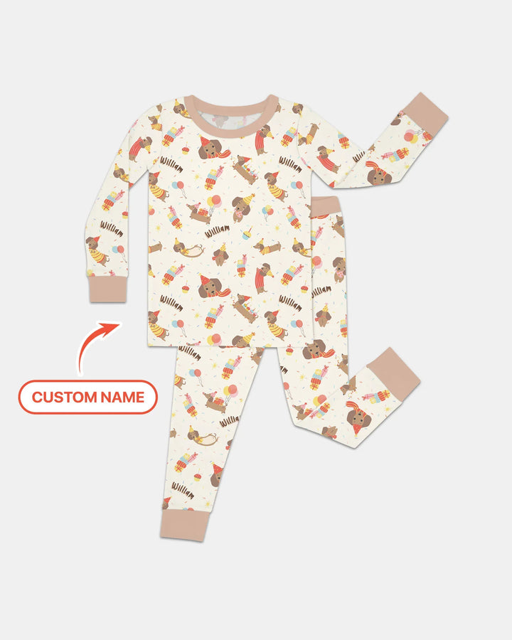 Dachshund Birthday Bamboo Two Piece Long Sleeve Pajama Set