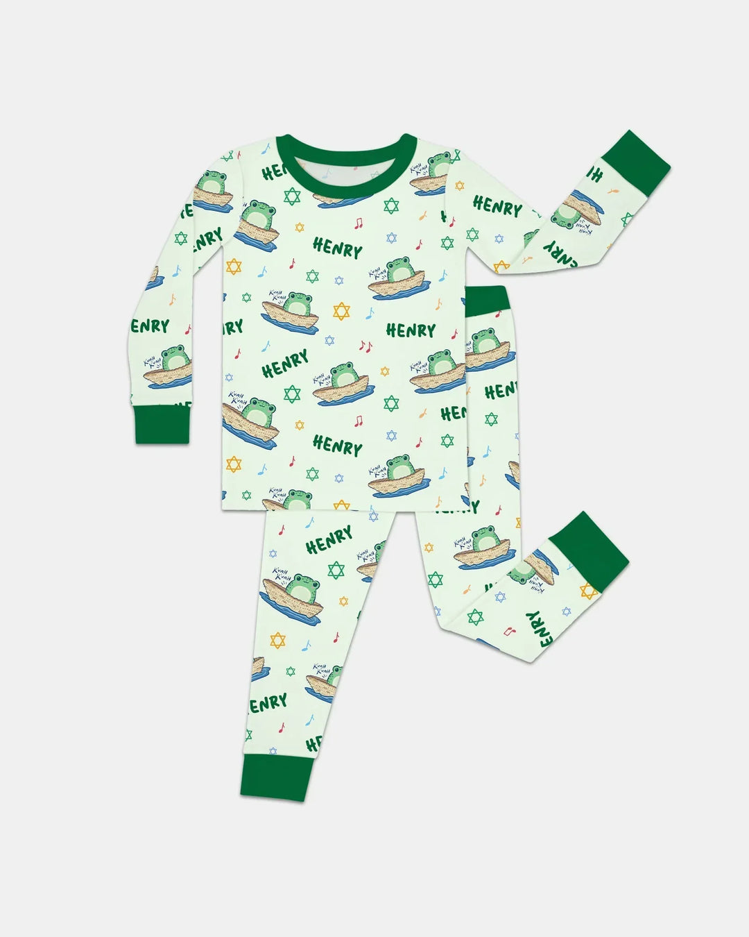 Frogs Here, Frogs There Passover Custom Name Two Piece Long Sleeve Pajama Set