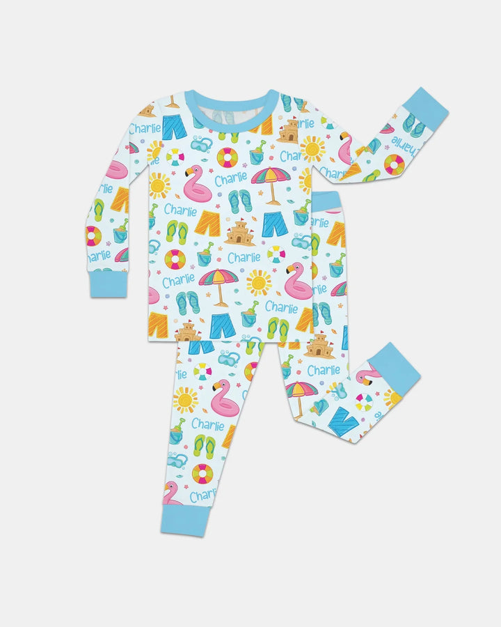 Summer is Fun Custom Name Bamboo Two Piece Long Sleeve Pajama Set