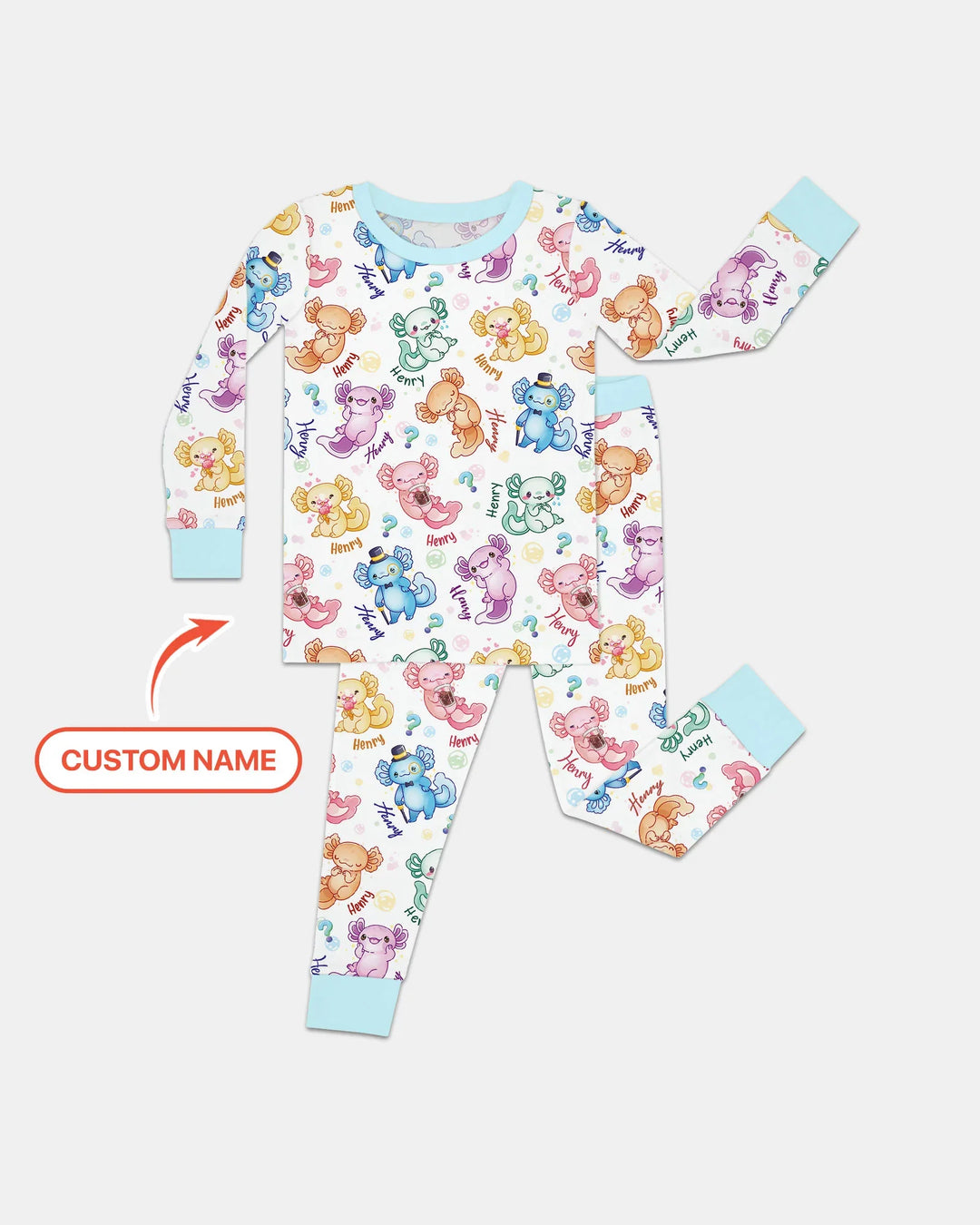 Conjunto de pijama de dos piezas de manga larga de bambú con preguntas de ajolote