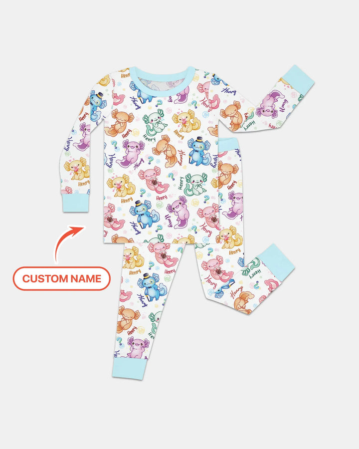 Conjunto de pijama de dos piezas de manga larga de bambú con preguntas de ajolote
