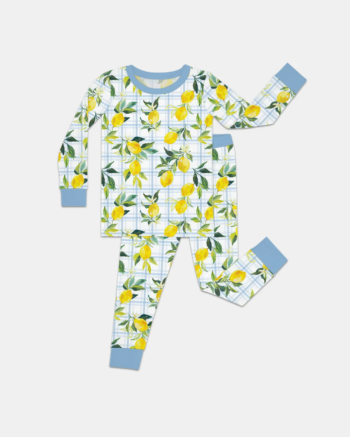 Mediterranean Lemons Family Matching Bamboo Two Piece Long Sleeve Pajama Set