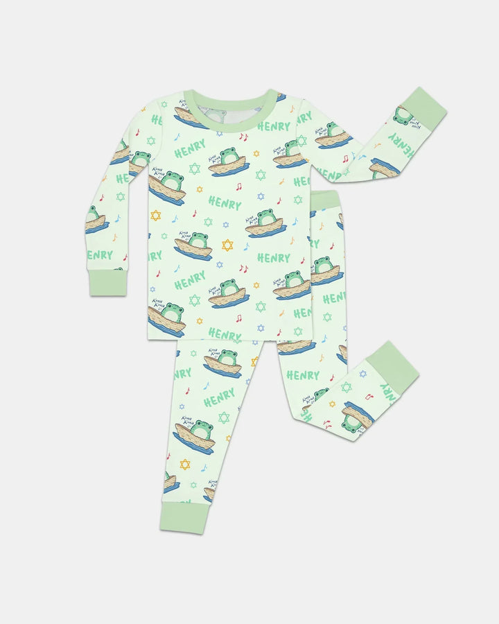 Frogs Here, Frogs There Passover Custom Name Two Piece Long Sleeve Pajama Set