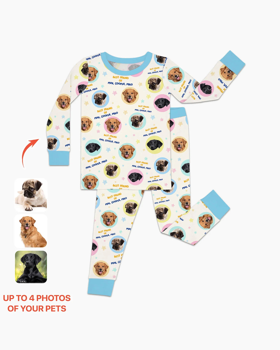 Best Friend Custom Name And Pet Photos Bamboo Two Piece Long Sleeve Pajama Set
