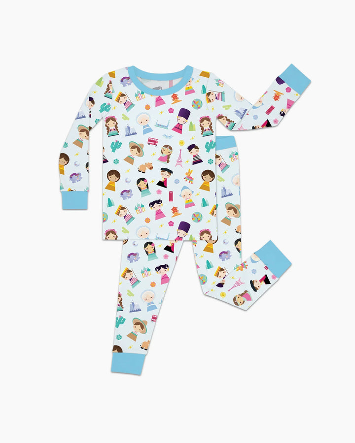 Tiny Friends Around the World Bamboo Two Piece Long Sleeve Pajama Set