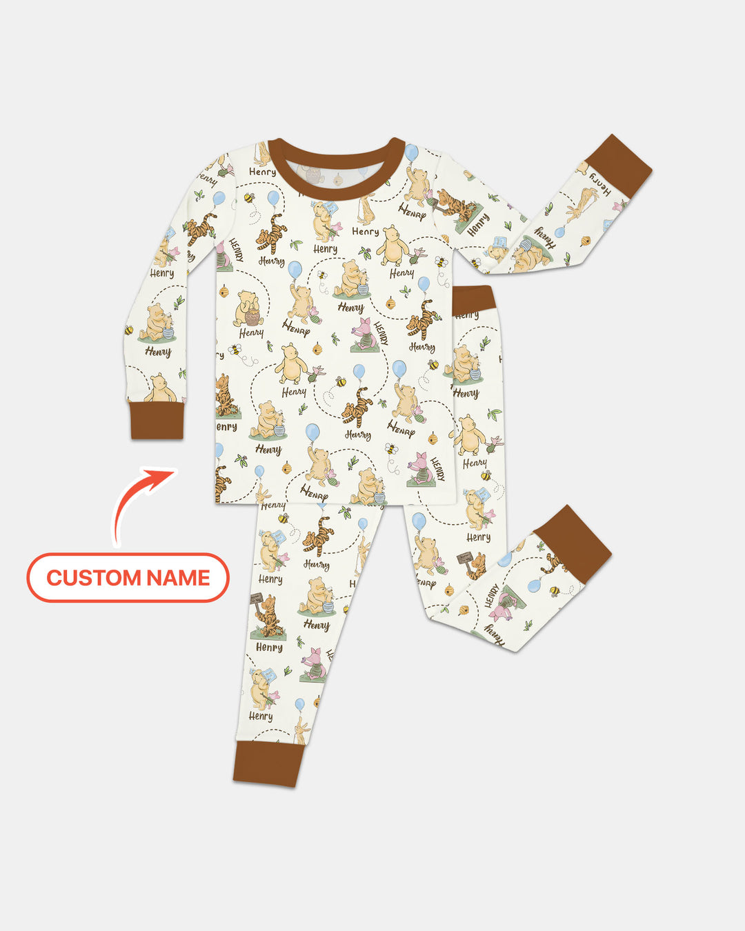 Once Upon A Bear Custom Name Two Piece Long Sleeve Pajama Set