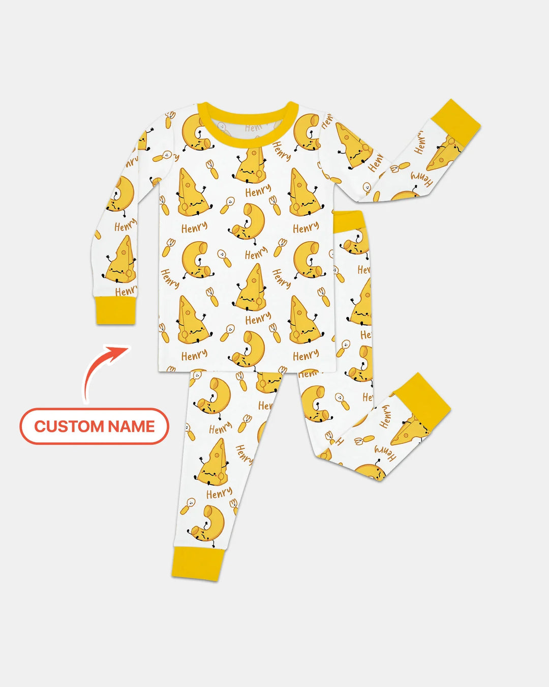 Custom Name Mac & Cheese Club Bamboo Two Piece Long Sleeve Pajama Set