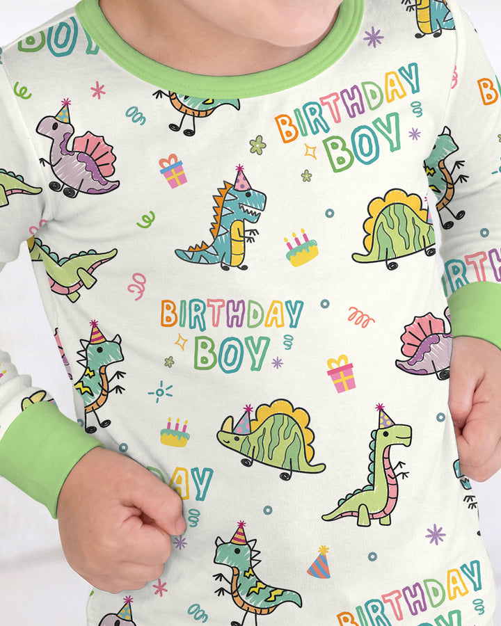 Dino Birthday Boy Bamboo Two Piece Long Sleeve Pajama Set