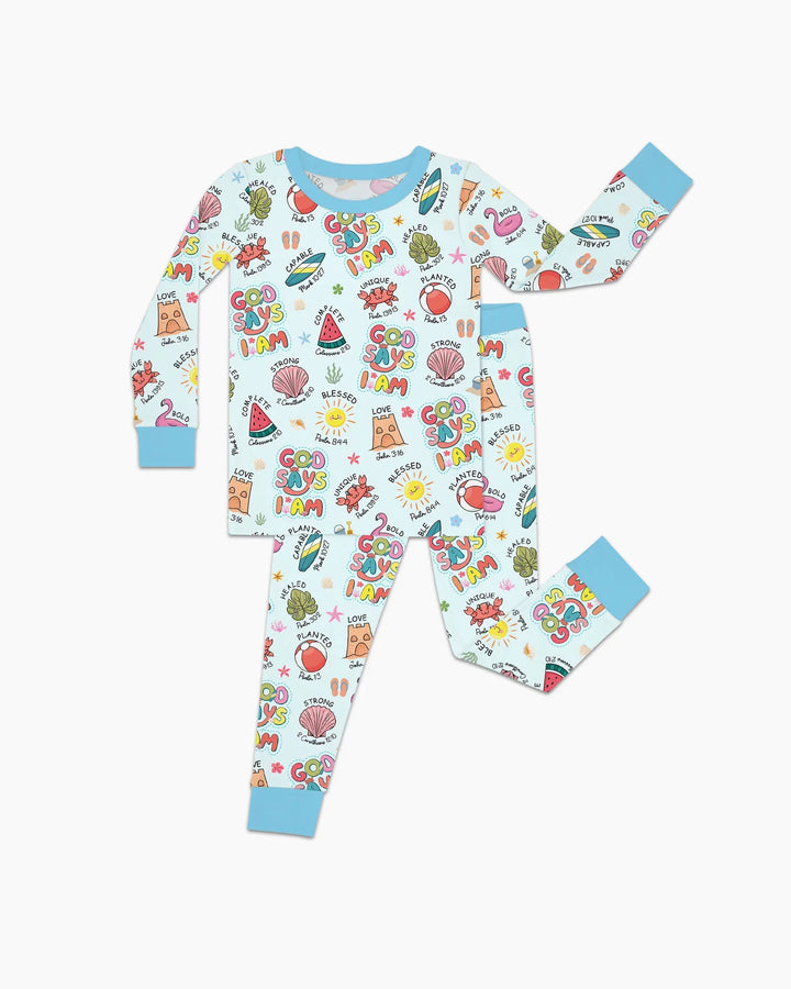 Ocean Breeze, God Says I Am  Bamboo Two Piece Long Sleeve Pajama Set
