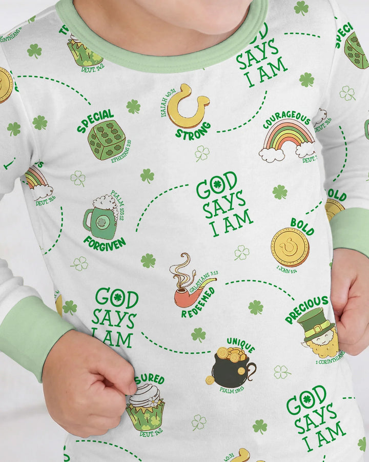 St Patrick's Day God Says I Am Two Piece Long Sleeve Pajama Set