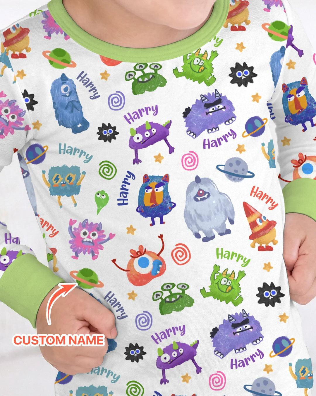 Monster Mash Crew Custom Name Bamboo Two Piece Long Sleeve Pajama Set